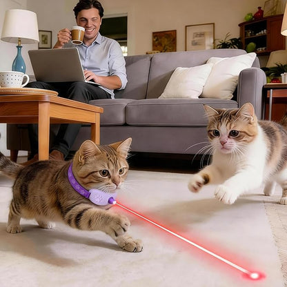 Walfront Cat Toys for Indoor Cats, Purple Light-Up Interactive Collar with Automatic Motion, Adjustable Fit 9.1–13.4"(23–34cm) USB Rechargeable 2 Modes, Home Alone Cats, Engaging Playtime