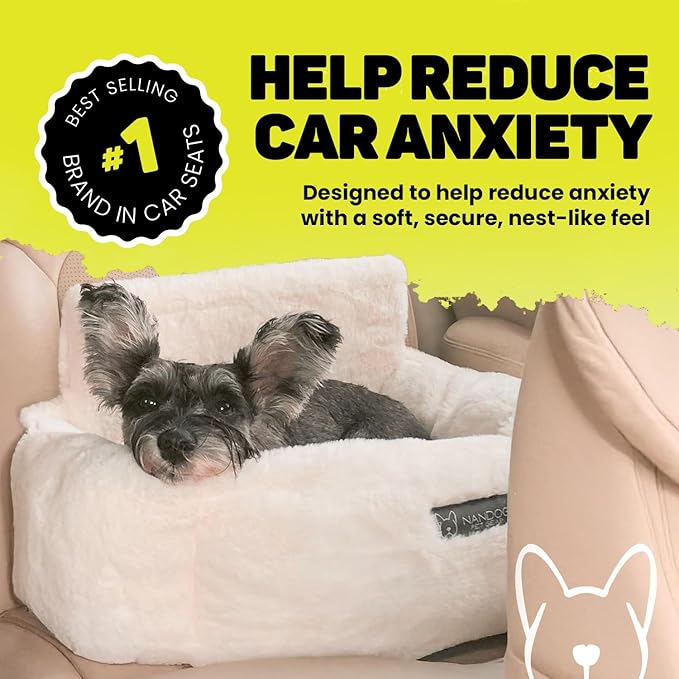 NANDOG Medium Cloud Car Seat in Pearl White - Ultra Plush Fabric Secure & Modern Design - Perfect for Small/Medium Dogs & Cats