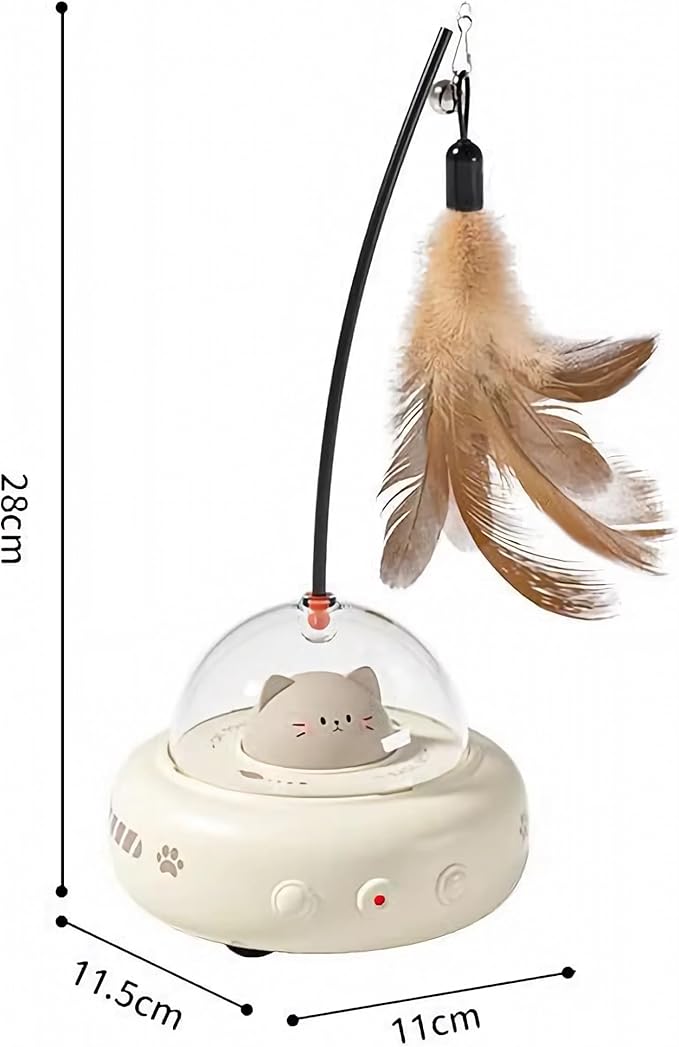 2 in 1 Rechargeable Interactive Cat Toys for Indoor Cats Self Play, Automatic Kitten Toys with Feather Wand and Laser Pointer for Cat Gifts (Cream White)