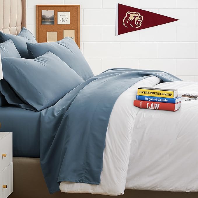 Southshore Fine Living, Inc. Extra Deep Pocket Twin XL Sheets Set, 4-Piece Ultra-Soft Microfiber Blue Bed Sheets with 21" Deep Twin XL Fitted Sheet, Oversize Flat Sheet, 2 Pillowcases, Coronet Blue