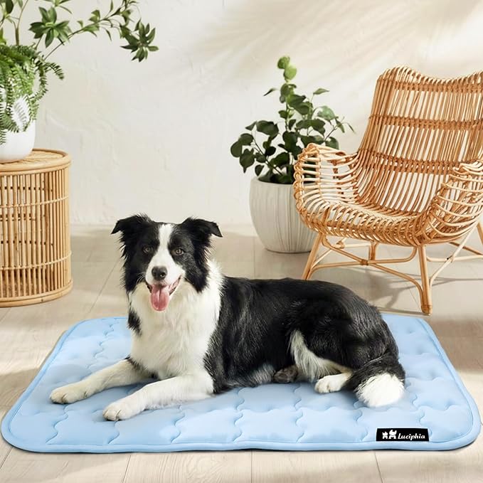 Luciphia Premium Dog Cooling Mat Non-Slip Q-MAX>0.5 Self-Cooling Pad for Medium Pet Indoor Portable Kennel Puppy Bed for Summer Crate Pad for Dog Washable Light Blue 30x40 inches