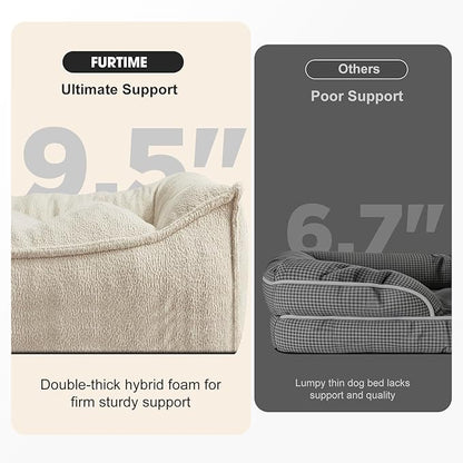 FURTIME XL Orthopedic Dog Beds Large Sized Dog, Extra Thick Supportive Comfort Pet Sofa, Ergonomic Slant Dog Couch with Removable Washable Cover, Ultra Soft Surface & Non-Slip Bottom, Beige, 42"