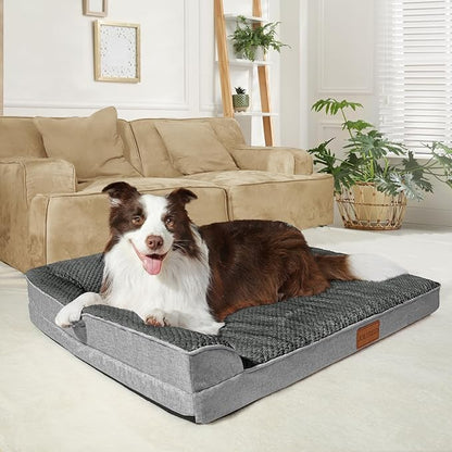 Orthopedic Dog Bed Large Sized Dog 36''X24'', Waterproof L Bolster Egg Crate Foam Pet Crate Beds with Washable Removable Cover, Non-Slip Soft Pet Couch Sleep Mat, Grey