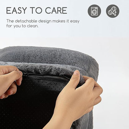 Hollypet Fluffy Plush Dog Cat Pet Couch Soft Calming Sofa Bed for Medium Small Cats and Dogs, Gray, M