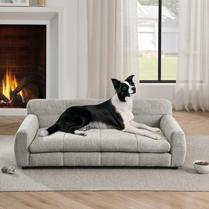 Dog Couch Bed with Backrest and Armrest, Durable Pet Sofa with Soft Foam Cushion, Elevated Dog Couch Bed with Legs for Medium and Large Dogs, Beige