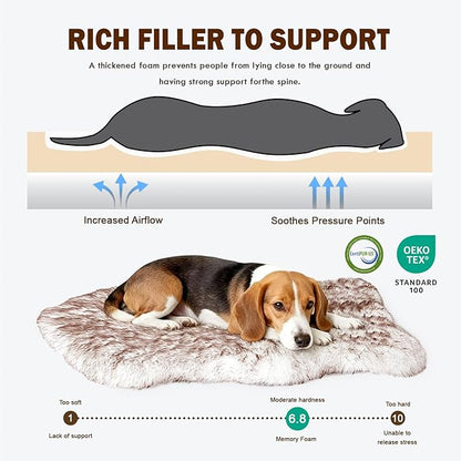 Faux Fur Dog Bed for Large Dogs, Fluffy Luxury Dog Mattress, Fuzzy Dog Bed Mat Soft Flat Dog Beds, Extra Large Plush Orthopedic Dog Bed, Washable and Waterproof Pet Dog Mat Bed, Brown, 40"