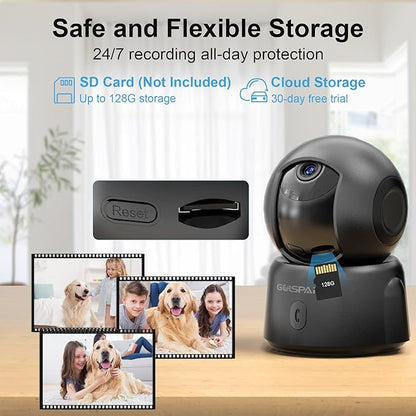 GOLSPARK Dog Pet Camera for Home Security 2K,2.4GHz WiFi Camera Baby Monitor for Room with Motion Tracking Detection Night Vision,Two-Way Audio SD/Cloud Storage