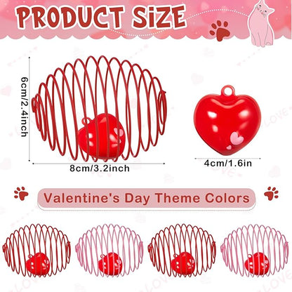 Jecery 5 Pcs Cat Spring Balls Toys Stretchable Rolling Balls Colorful Playful Coils Interactive Action Toy Caged Rats for Kitten Pet Supplies (Heart Bel,Pink Red)