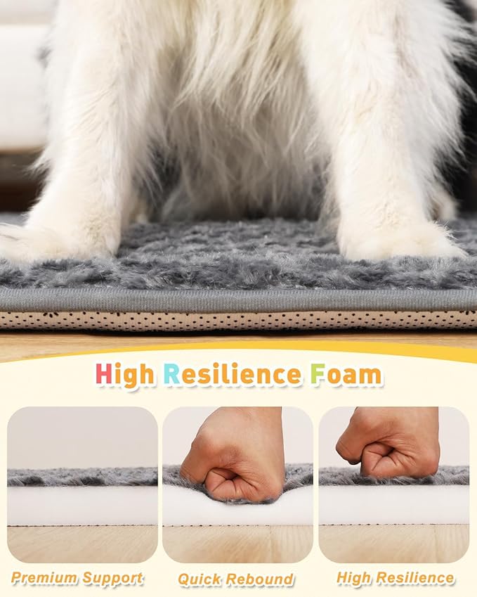 Small Dog Bed for Crate High Resilience Foam Crate Pad Mat for Medium Dogs Washable Anti-Slip,17" x 11",Dark Gray
