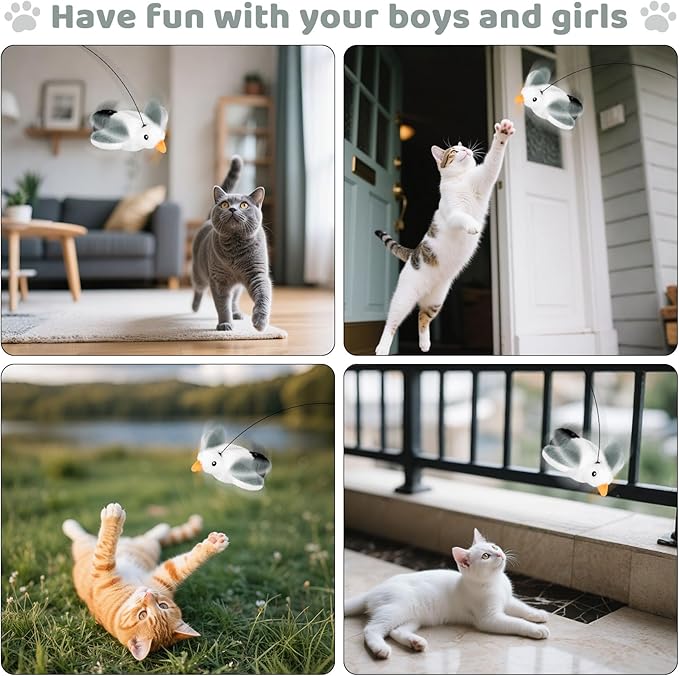 Cat Toys Flapping Birds with Catnip Bags, Chirping Interactive Kitten Toy Indoor, Lifelike Birdie Tweets, Rechargeable Enrichment Moving Wings Cat Exercise Toys Kicker for All Breeds Cat Dog(Oriole)