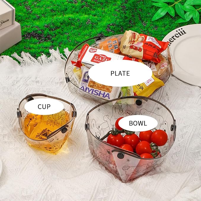 6 Pack Collapsible Storage Bowls Transparent Foldable Outdoor Cutlery Plate,Bowl,Cup, Lightweight Easy To Clean, for Meal Prep, Camping, Hiking, Picnics, Travel, Reusable