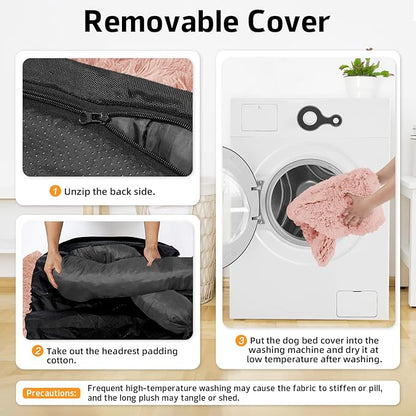 GGIB Calming Dog Bed Fluffy Plush Dog Mat for Furniture Protector with Removable Washable Cover for Large Medium Small Dogs and Cats (Extra Large (53x39.3x6), Pink)