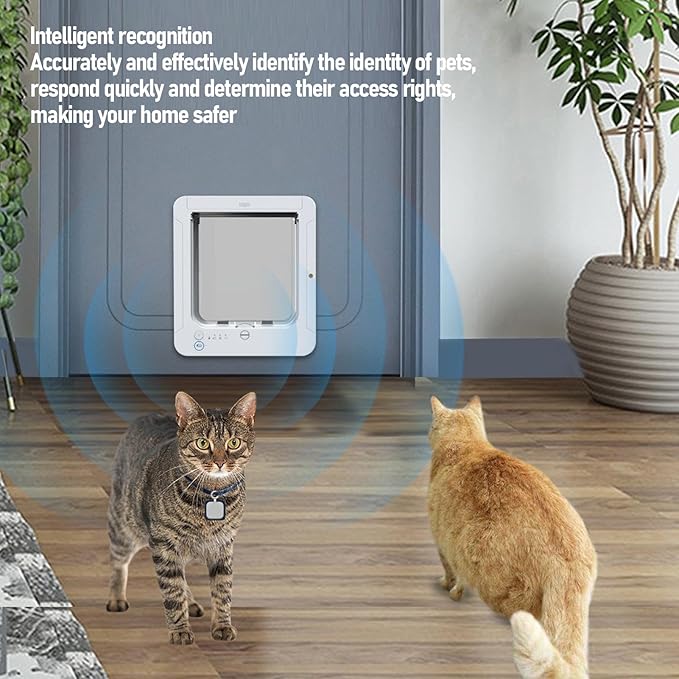 Ymiko Smart Pet Door Electronic Cat Flap Collar Activated 2 Way Entry Microchip Sensing Technology Weatherproof Plastic for Interior Exterior Doors