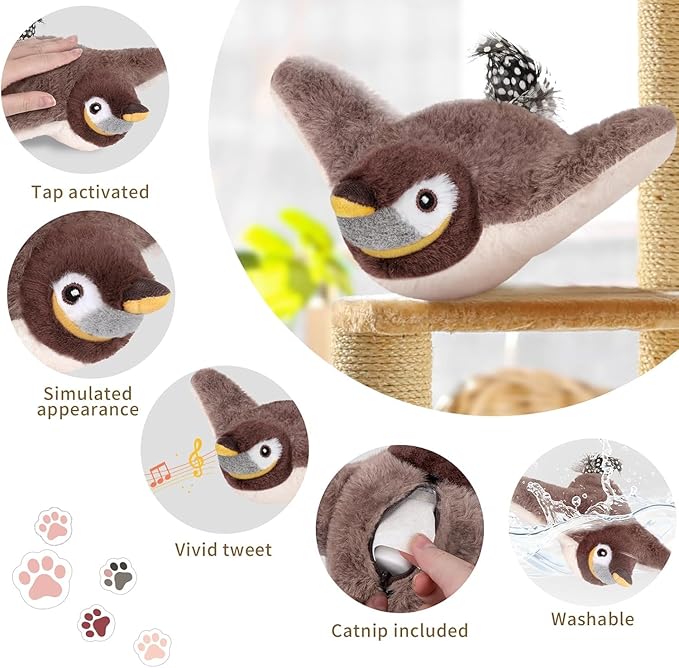 Cat Toys, Flapping Bird Cat Toy(No Flying), Interactive Catnip Toy with Catnip Bags, Chirping Noise Enrichment Moving Wings Dog Cat Kitten Toys, Flappy Flying Pets Toy for Indoor(Oriole) (A8)
