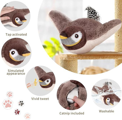 Cat Toys, Flapping Bird Cat Toy(No Flying), Interactive Catnip Toy with Catnip Bags, Chirping Noise Enrichment Moving Wings Dog Cat Kitten Toys, Flappy Flying Pets Toy for Indoor(Oriole) (A8)