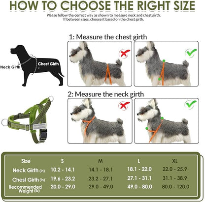 SlowTon No Pull Dog Harness - Heavy Duty Dog Harness and Leash Set for Medium Large Dogs, Reflective Tactical Harness with Soft Padded and Front Clip for Easy Walk and Training (Green XL)
