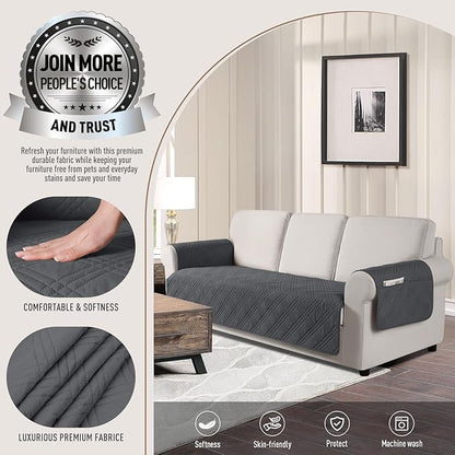 TAOCOCO Waterproof Couch Covers for Pets Dogs with Non Slip Backing, Sofa Seat Covers with Side Pocket for 3 Cushion Couch Washable Dog Couch Cover Protector Sofa Slipcovers(Sofa Plus, Charcoal Gray)