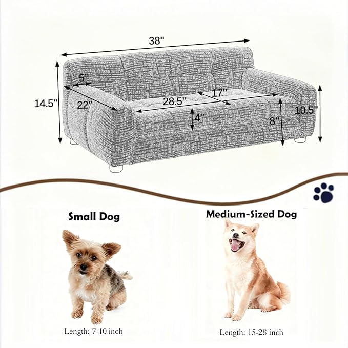 Dog Couch Bed with Backrest and Armrest, Durable Pet Sofa with Upholstered Foam Cushion, Elevated Dog Couch Bed with Legs for Medium Dogs, Emerald Green