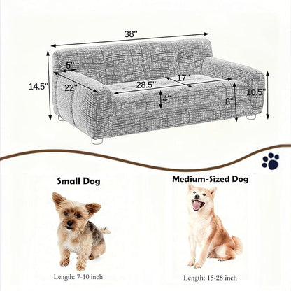 Dog Couch Bed with Backrest and Armrest, Durable Pet Sofa with Upholstered Foam Cushion, Elevated Dog Couch Bed with Legs for Medium Dogs, Emerald Green