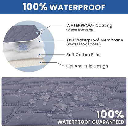 Waterproof Dog Blanket, Non-Slip Soft Pet Bed Cover, Couch Cover for Dogs Washable, Protects Sofa, Furniture, Crate, Car, Tear Resistant Leakproof Pet Blanket (68x82 Inch, Grey Blue)