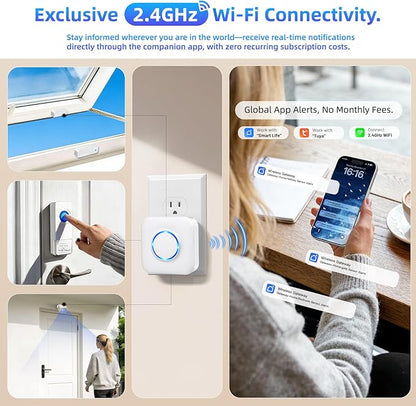 WiFi Motion Sensor, Smart Motion Detector Kit with Phone App Alerts, Includes Gateway Hub, PIR Motion Sensor, Doorbell Button, Door Sensor, DIY Burglar Alarm for Home Business Apartment (Only 2.4GHz)