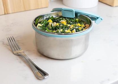 MIRA 6 Cup Stainless Steel Salad Bowl - Portable Lunch Container with Secure Lid - To-Go Size, Frost