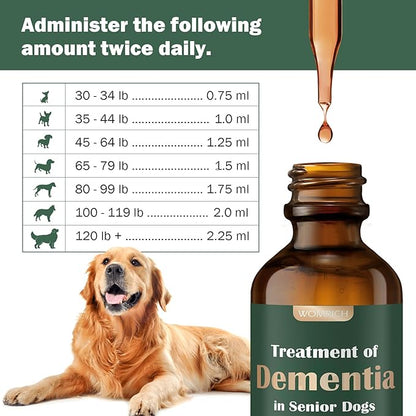 Senior Dog Supplements for Brain Health & Nervous System Support, Mushroom Supplement for Dogs, Dementia Supplement for Calming & Relaxation, Addresses Getting Lost, Social Withdrawal - 59 ML
