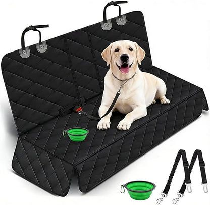 SNZ Dog Car Seat Cover for Back Seat - Waterproof Pet Seat Protector with Non-Slip Bottom, Scratch-Resistant Heavy Duty 600D Oxford, Machine Washable for SUV Trucks Sedan (Black, 4-Piece Set)