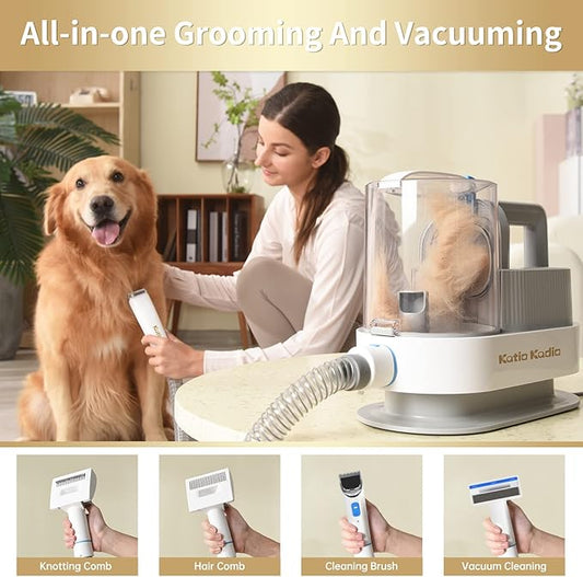 GZI Dog Grooming Vacuum Kits with Multiple Tools - Electric Clipper, Hair Dematting and Shedding, 2.5L Large Capacity Dustbin, 10Kpa Suction, Low Noise - Pet Hair Solution for Dogs and Cats Pet Gifts