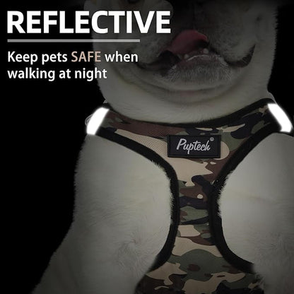 PUPTECK Dog Harness and Leash Set for Small Medium Dogs No Pull Step-in Soft Mesh Puppy Cat Vest Harnesses Reflective at Night, Camouflage, L