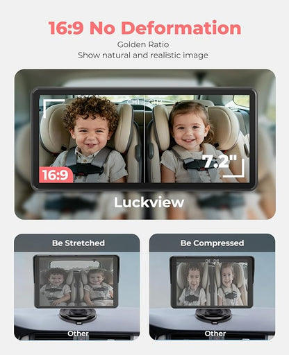 LUCKVIEW BM5PRO 7.2" Dual Camera Baby Monitor, 1080P HD Display for 2 Kids, Night Vision, Easy Install Car Baby Monitor, Ideal Gift, Rear Seat Safety for Babies & Pets