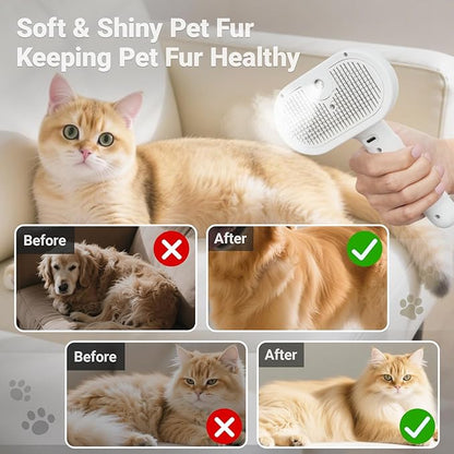 Pjordo Pet Steam Brush for Dogs & Cats with Pet Conditioner, 4 in 1 Spray Hair Removal Comb for Shedding & Grooming, Self Cleaning Water Brush for Long & Short Haired Pets