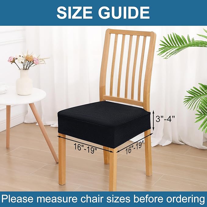 Smiry Waterproof Seat Covers for Dining Room Chairs Set of 8, Stretch Jacquard Removable Washable Chair Seat Slipcovers Protector, No Rear Covers, Black