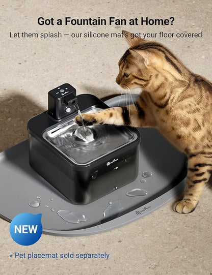 DownyPaws Cat Water Fountain Cordless, 84oz/2.5L Fursink Wireless Pet Water Fountains for Cats Indoor, Battery Operated Cat Drinking Fountain with Motion Sensor, Ultra Quiet Pump, BPA-Free, Black Pro
