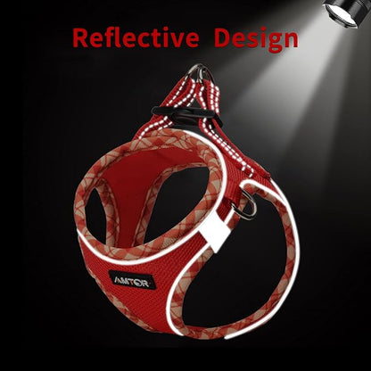 AMTOR Small Dog Harness with Leash Set, No Escape Easy Walk Puppy Harnesses for Training Walking, Step-in Reflective Soft Dogs Vest for XS S Medium Extra-Small Large Sized Dog(Red,S)