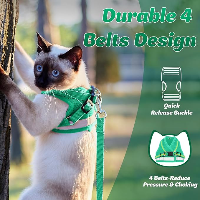 Supet Cat Harness and Leash Set - Soft Mesh Adjustable Cat Vest Harness with Reflective Strap for Walking Cat and Puppy Rabbit
