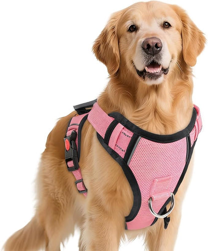 No Pull Dog Harness with 2 Leash Clips, Reflective Adjustable Soft Padded Vest with Handle, Breathable Oxford No Choke Pet Vest for Small Dogs, Pink,S