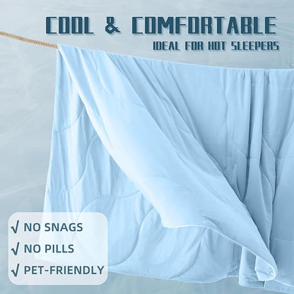 DOWNCOOL Cooling Comforter King Size, Blue Cooling Blanket for Hot Sleeper, Lightweight & Breathable Blanket for Night Sweats,Dual-Side Cooling Summer Bedding,106"X90"