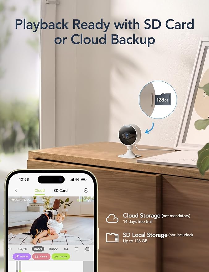 GNCC Only 2.4GHz Indoor Security Camera, 1080P Cameras for Home Security, Motion Detection, Two-Way Audio, Night Vision, Dog Camera with App, Easy Install, Cloud Storage Subscription Required(2-Pack)