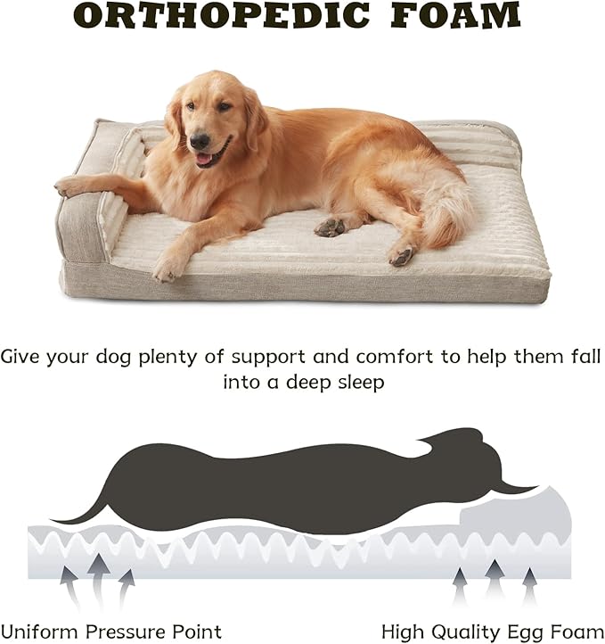 WINDRACING Orthopedic Dog Beds for Extra Large, XXLarge Dogs, Waterproof Egg Foam Dog Sofa Bed with L Bolster Sides, Washable Pet Bed with Removable Cover & Non-Slip Bottom, 46 x 30 inch, Beige