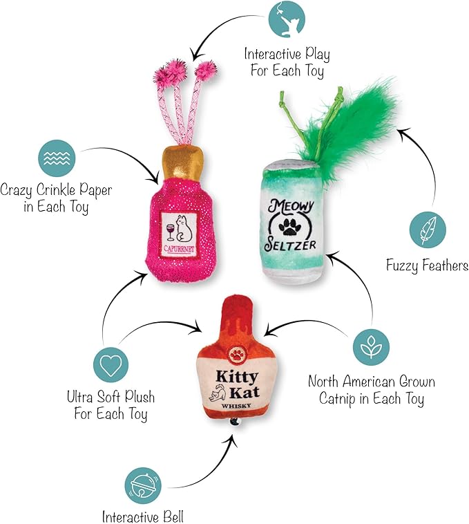 Fringe Studio Kitten My Drink ON, Small Plush Cat Toy 3PCS Set, PetShop Collection (904040)
