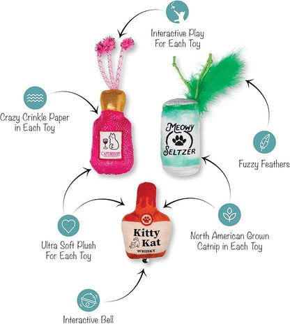 Fringe Studio Kitten My Drink ON, Small Plush Cat Toy 3PCS Set, PetShop Collection (904040)