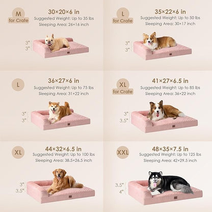 EHEYCIGA Memory Foam Dog Bed Large Size Dogs, Orthopedic Dog Bed Large with Washable Removable Cover, Waterproof Pet Sofa Couch with Nonskid Bottom, 36x27x6, Pink
