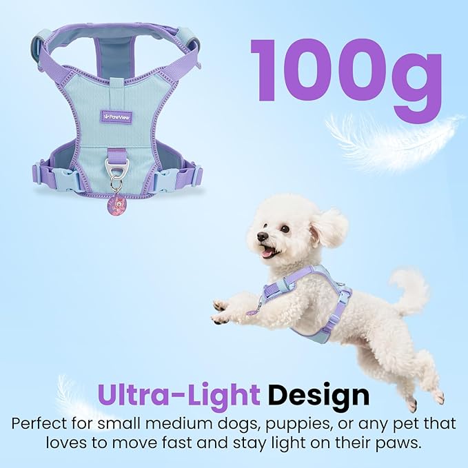 No Pull Dog Harness for Small Dogs & Puppies, Lightweight Escape Proof Adjustable Dog Harness with Pocket, Front & Back Clip, Reflective Soft Vest with ID Tag, for Running Walking, Blue