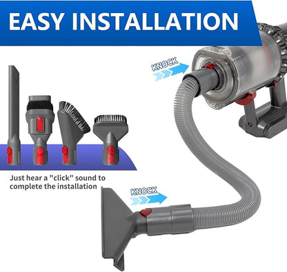 Vacuum Attachment Kit Compatible with Dyson V7 V8 V10 V11 V15 Vacuum Cleaner，Dryer Vent Hose Flexible Extension Hose Mattress Tool Stiff Brush Soft Bristle Crevice Tool Attachment for Home Cleaning