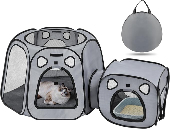 Portable Cat Playpen- Large Foldable Cat Tent for Indoor and Outdoor, Play Enclosure for Kittens and Small Dogs, Pet Houses & Condos & Cage