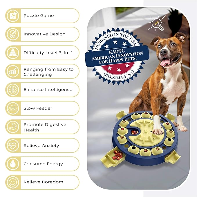 KADTC Dog Puzzle Toy, Large Size, 3 Levels of Step-by-Step Challenge 4 Ways to Play Beginner to Advanced Slow Feeder & Mental Stimulation for Smart Dogs Enrichment Toys
