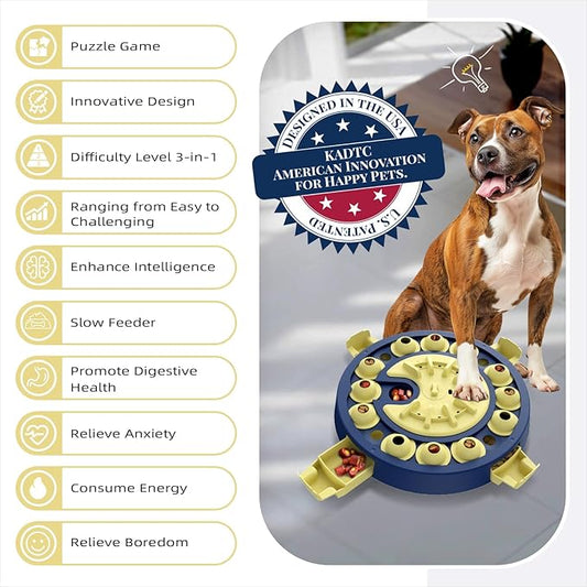 KADTC Dog Puzzle Toy, Large Size, 3 Levels of Step-by-Step Challenge 4 Ways to Play Beginner to Advanced Slow Feeder & Mental Stimulation for Smart Dogs Enrichment Toys