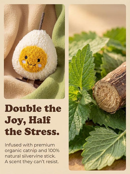 Durable and lnteractive Cat Teething Stick Toys: Chewing Stick, Grinding Teeth Rod, and chewable Cat Doll for Your Pet's Entertainment (Egg Whites)