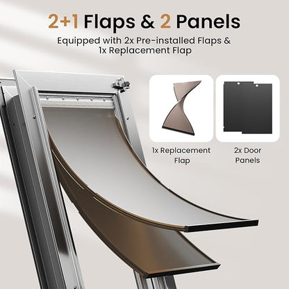 All Aluminum Cat Door, Heavy Duty Doggy Door for Interior and Exterior Doors, Small Dog Door with 2 Magnetic Flaps & 1 Replacement Flap, 2 Closing Panels, Durable Pet Door for Pets Up to 22Lb